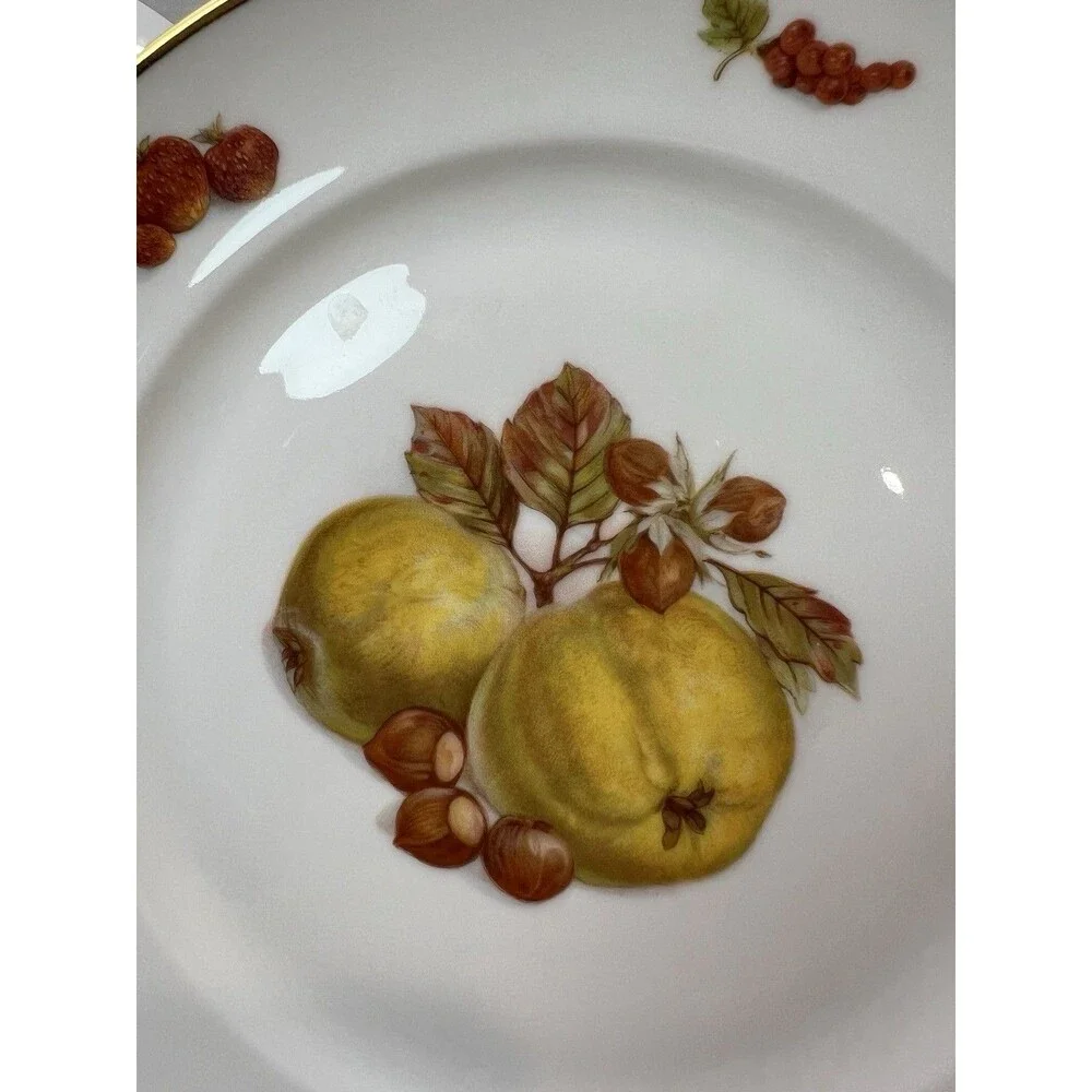 Vintage JKW Bavaria Germany Porcelain Set of 3 Fruit Design Plates Gold Rim